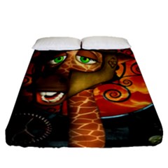 Funny Giraffe With Helmet Fitted Sheet (queen Size) by FantasyWorld7