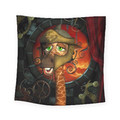 Funny Giraffe With Helmet Square Tapestry (small) by FantasyWorld7