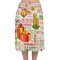 The Joys Of Christmas Velvet Flared Midi Skirt by allthingseveryone