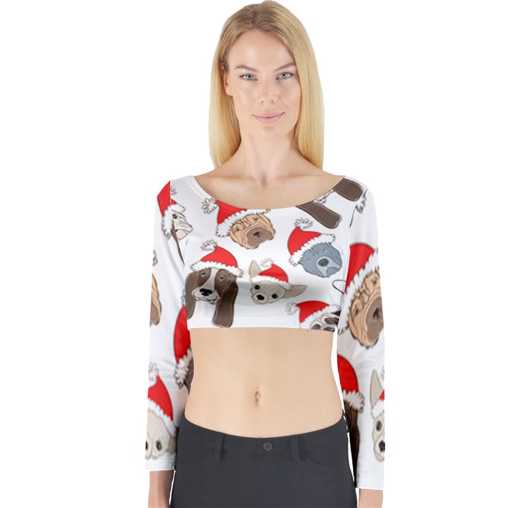 Christmas Puppies Long Sleeve Crop Top