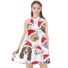 Christmas Puppies Halter Neckline Chiffon Dress  by allthingseveryone