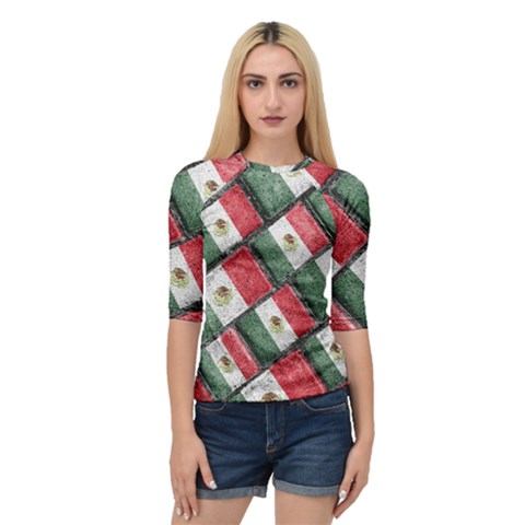 Mexican Flag Pattern Design Quarter Sleeve Raglan Tee by dflcprints