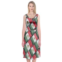 Mexican Flag Pattern Design Midi Sleeveless Dress by dflcprints