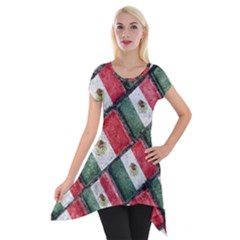 Mexican Flag Pattern Design Short Sleeve Side Drop Tunic