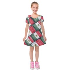 Mexican Flag Pattern Design Kids  Short Sleeve Velvet Dress by dflcprints