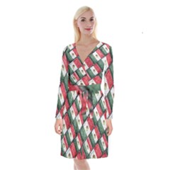 Mexican Flag Pattern Design Long Sleeve Velvet Front Wrap Dress by dflcprints