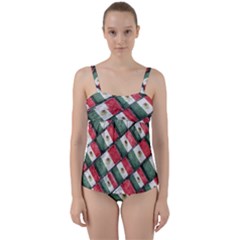 Mexican Flag Pattern Design Twist Front Tankini Set by dflcprints