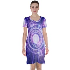 Blue Fractal Alchemy Hud For Bending Hyperspace Short Sleeve Nightdress by jayaprime