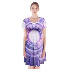 Blue Fractal Alchemy Hud For Bending Hyperspace Short Sleeve V-neck Flare Dress by jayaprime