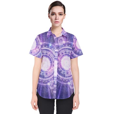 Blue Fractal Alchemy Hud For Bending Hyperspace Women s Short Sleeve Shirt by jayaprime