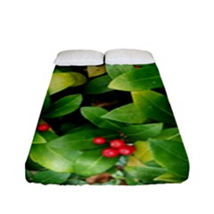 Christmas Season Floral Green Red Skimmia Flower Fitted Sheet (full/ Double Size) by yoursparklingshop