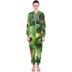 Christmas Season Floral Green Red Skimmia Flower Hooded Jumpsuit (ladies)  by yoursparklingshop