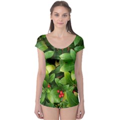 Christmas Season Floral Green Red Skimmia Flower Boyleg Leotard  by yoursparklingshop