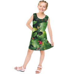 Christmas Season Floral Green Red Skimmia Flower Kids  Tunic Dress by yoursparklingshop