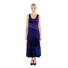 Christmas Tree Blue Stars Starry Night Lights Festive Elegant Sleeveless Maxi Dress by yoursparklingshop