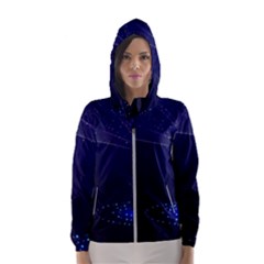 Christmas Tree Blue Stars Starry Night Lights Festive Elegant Hooded Wind Breaker (women) by yoursparklingshop