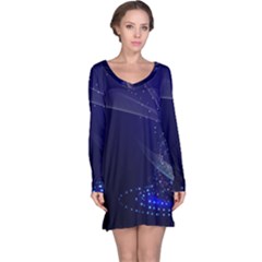 Christmas Tree Blue Stars Starry Night Lights Festive Elegant Long Sleeve Nightdress by yoursparklingshop