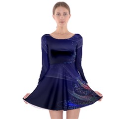 Christmas Tree Blue Stars Starry Night Lights Festive Elegant Long Sleeve Skater Dress by yoursparklingshop