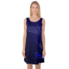 Christmas Tree Blue Stars Starry Night Lights Festive Elegant Sleeveless Satin Nightdress by yoursparklingshop