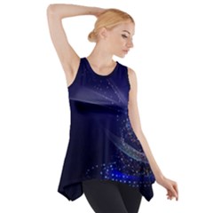 Christmas Tree Blue Stars Starry Night Lights Festive Elegant Side Drop Tank Tunic by yoursparklingshop