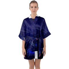 Christmas Tree Blue Stars Starry Night Lights Festive Elegant Quarter Sleeve Kimono Robe by yoursparklingshop