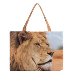 Big Male Lion Looking Right Medium Tote Bag by Ucco