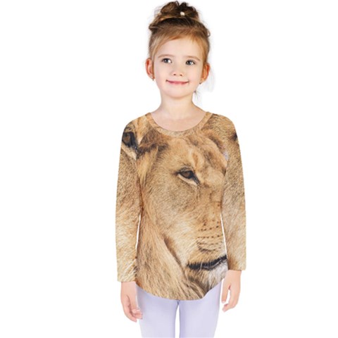 Big Male Lion Looking Right Kids  Long Sleeve Tee by Ucco