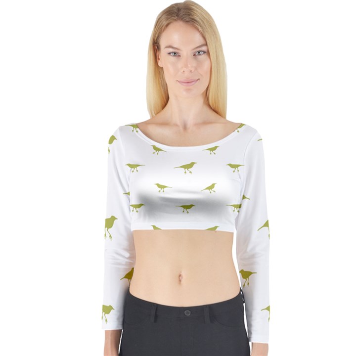 Birds Motif Pattern Long Sleeve Crop Top