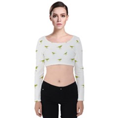 Birds Motif Pattern Velvet Long Sleeve Crop Top by dflcprints