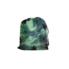 Northern Lights In The Forest Drawstring Pouches (small)  by Ucco