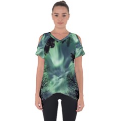 Northern Lights In The Forest Cut Out Side Drop Tee by Ucco