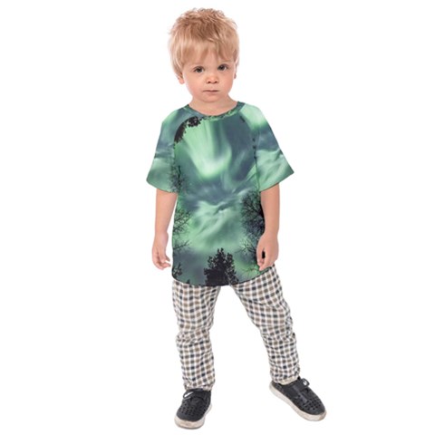 Northern Lights In The Forest Kids Raglan Tee by Ucco