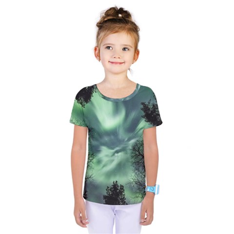 Northern Lights In The Forest Kids  One Piece Tee by Ucco