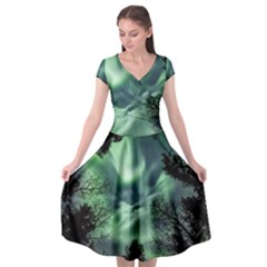 Northern Lights In The Forest Cap Sleeve Wrap Front Dress by Ucco