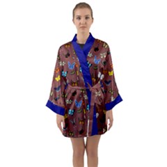 Butterflies 02 Taupe Pattern Long Sleeve Kimono Robe