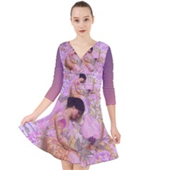 Violets For The Birds  Quarter Sleeve Front Wrap Dress	