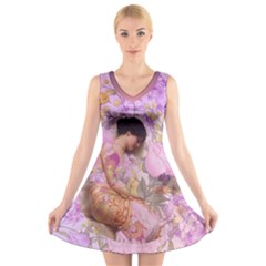 Violets For The Birds  V-neck Sleeveless Skater Dress by pastpresents