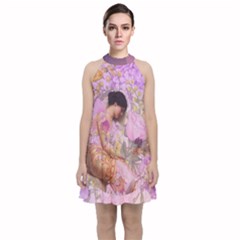 Violets For The Birds  Velvet Halter Neckline Dress 