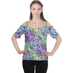 Colorful Modern Floral Print Cutout Shoulder Tee