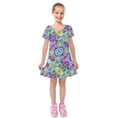 Colorful Modern Floral Print Kids  Short Sleeve Velvet Dress by dflcprints