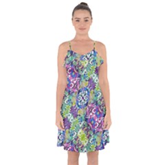 Colorful Modern Floral Print Ruffle Detail Chiffon Dress by dflcprints