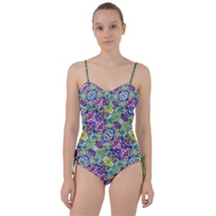 Colorful Modern Floral Print Sweetheart Tankini Set