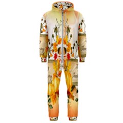 Happy Thanksgiving With Pumpkin Hooded Jumpsuit (men)  by FantasyWorld7