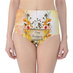 Happy Thanksgiving With Pumpkin High-waist Bikini Bottoms by FantasyWorld7