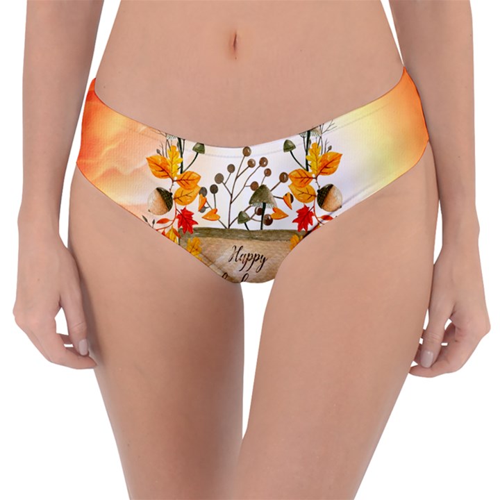 Happy Thanksgiving With Pumpkin Reversible Classic Bikini Bottoms