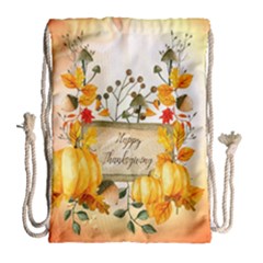 Happy Thanksgiving With Pumpkin Drawstring Bag (large) by FantasyWorld7