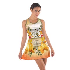 Happy Thanksgiving With Pumpkin Cotton Racerback Dress by FantasyWorld7