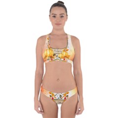 Happy Thanksgiving With Pumpkin Cross Back Hipster Bikini Set by FantasyWorld7