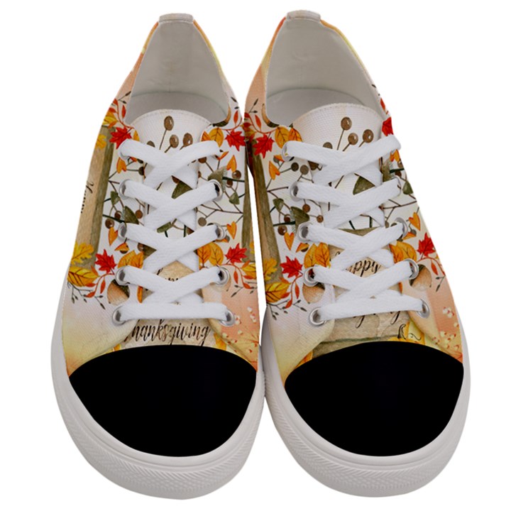 Happy Thanksgiving With Pumpkin Women s Low Top Canvas Sneakers