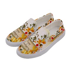 Happy Thanksgiving With Pumpkin Women s Canvas Slip Ons by FantasyWorld7